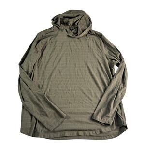 VRST Mens Large Hooded Long Sleeve Shirt Olive Green Striped Modal Blend Stretch